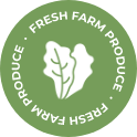 Green circular logo with white lettuce illustration in the center and the text "Fresh Farm Produce" repeated around the edge.